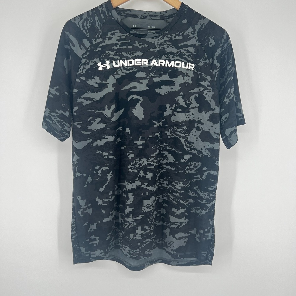 Under Armour HeatGear Mens Large Blue Camo Short Sleeve Athletic Shirt 1098